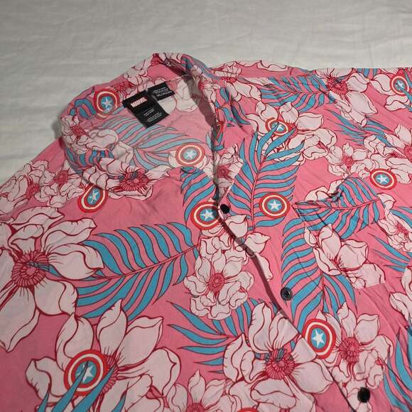 Marvel Other - Marvel Captain America Hawaiian Shirt Size 3XL Pink Floral Aloha Camp